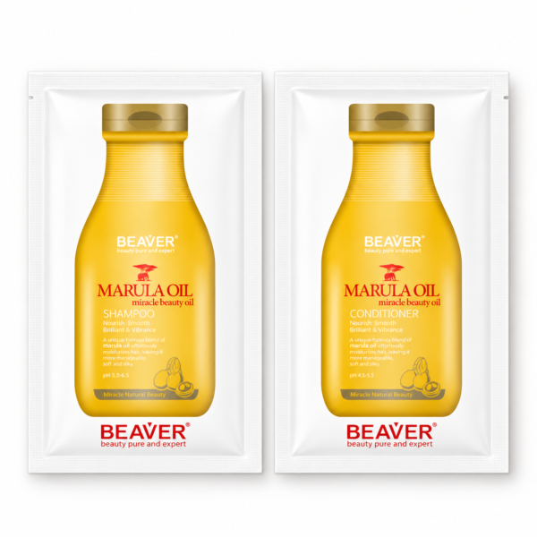 Coffret de sachets BEAVER Marula Oil Shampoo + Conditioner 10 ml × 2