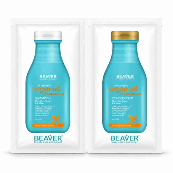 Coffret de sachets BEAVER Argan Oil of Morocco Shampoo + Conditioner 10 ml × 2